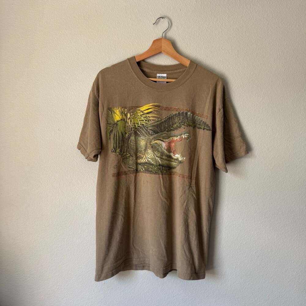 Y2K Cypress Gardens Florida Alligator Graphic T Shirt Gildan Large
